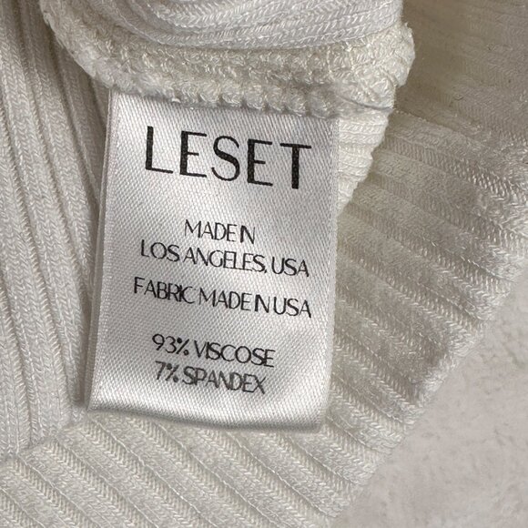 LESET Women's Ali Ribbed-knit Cropped Top In Ivory size XS Soft Stretch Luxe Top - Picture 8 of 9